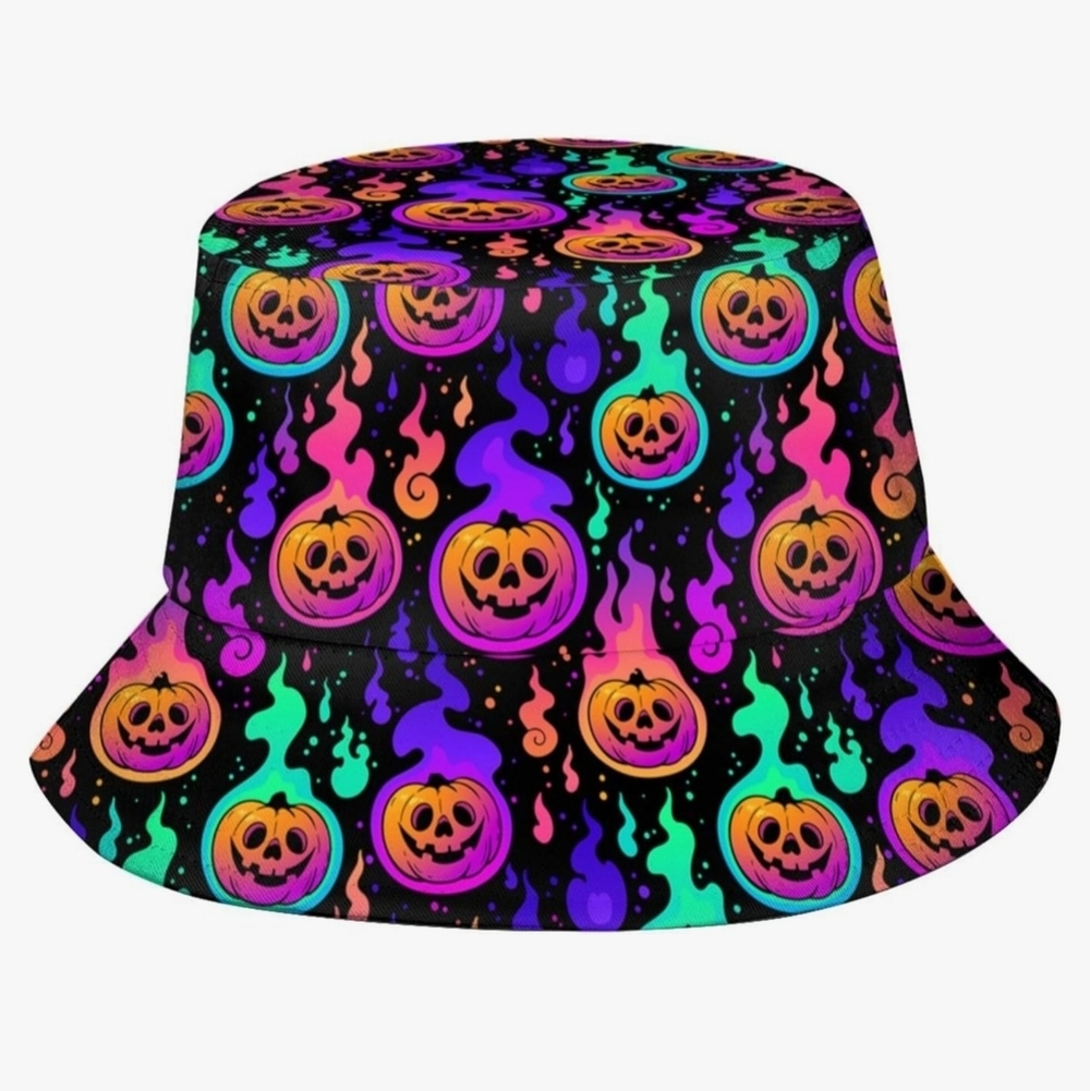 Vibrant Funky‎ Fun Colorful Neon Pumpkin bucket hat Adult